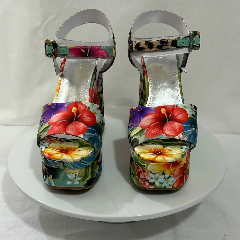 Women’s Floral Leopard Platform Sandals - Multicolor